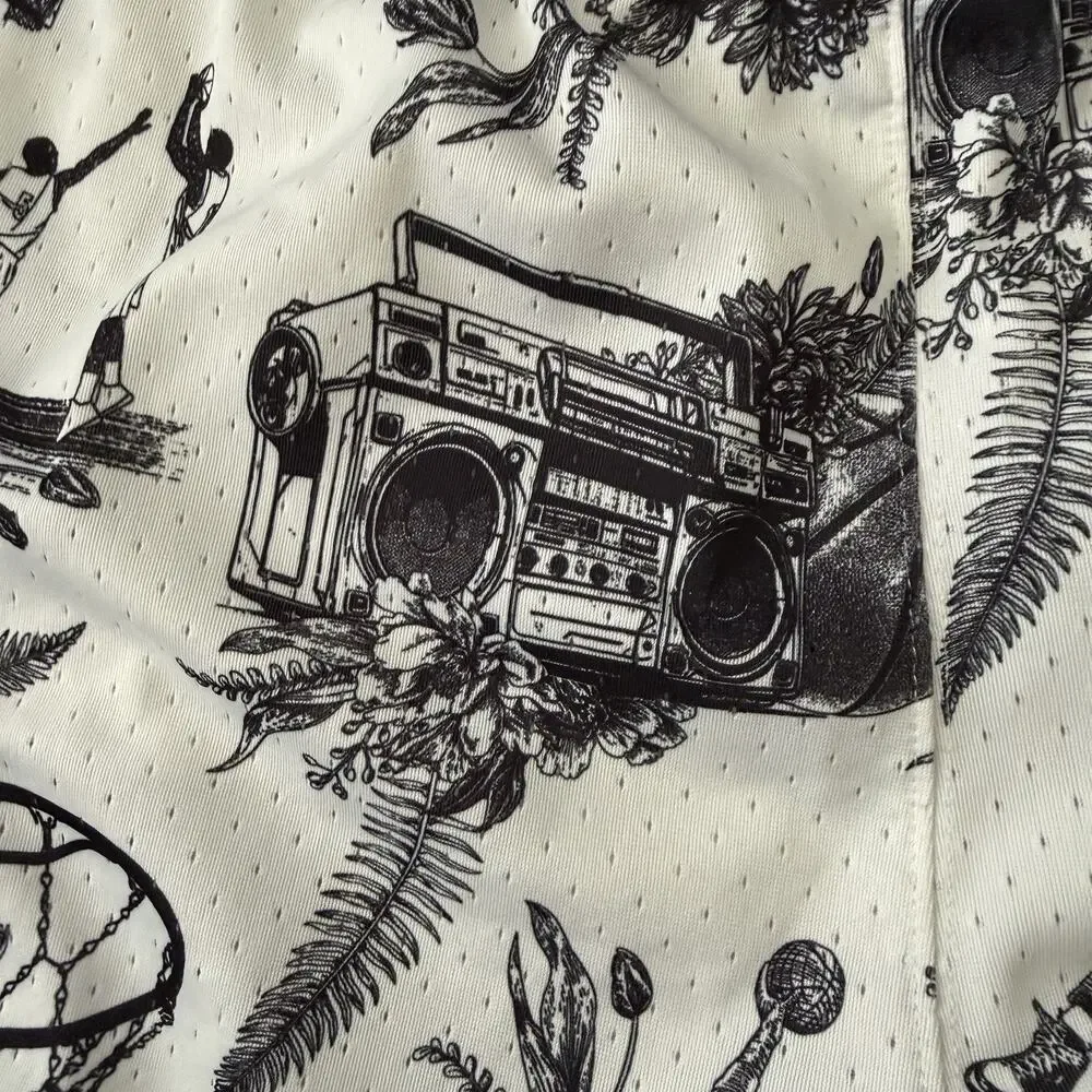 Jordan MJ Jumpman Shorts Mens Small White Floral Boombox Retro Basketball FV8614